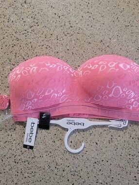 Bebe Womens 36C Strapless Pushup Bra Wire Free Pink Animal Print Straps Included